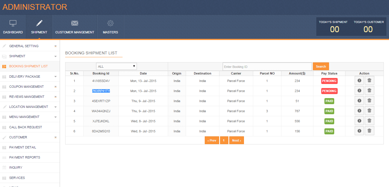 Parcel Delivery Booking Script