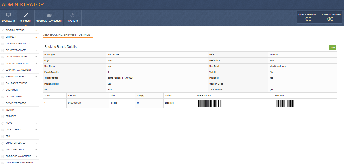 Parcel Delivery Booking Script